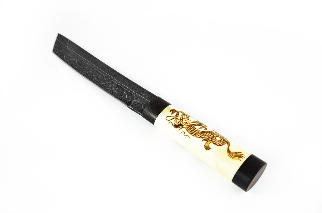 Нож Танто дам. сталь торц рукоять кость ножны кость выжигание